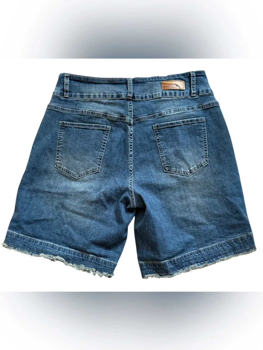 roswear Women's Stretchy Wide Leg High Waisted Frayed Hem Long Jean Shorts Sz XL